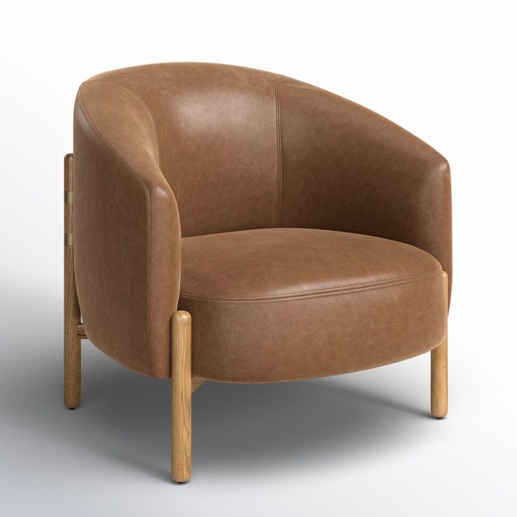 Palermo Cognac Leather Barrel Accent Chair with Toasted Oak Base