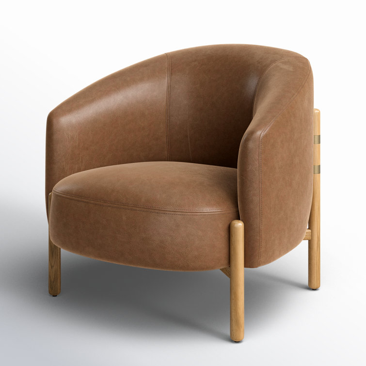 Palermo Cognac Leather Barrel Accent Chair with Toasted Oak Base