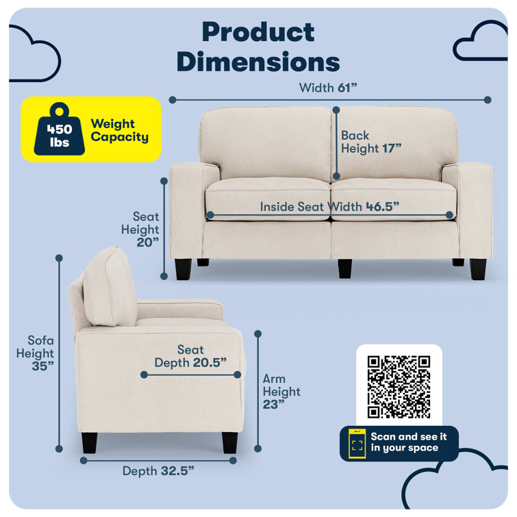 Serta Palisades 61" Cream Microfiber Loveseat with Pillow Back