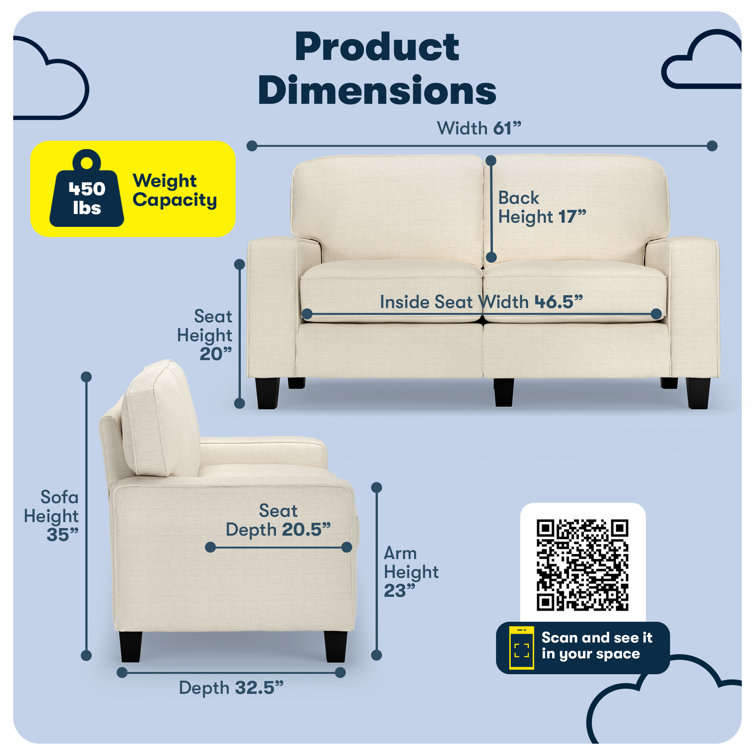 Buttercream Fabric Track Arm Loveseat with Removable Cushions