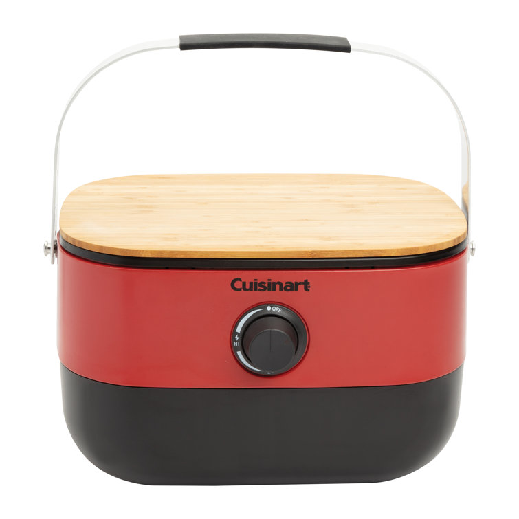 Cuisinart Red Portable Propane Gas Grill with Wooden Lid