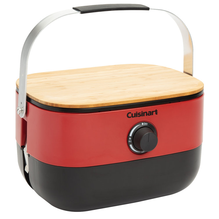 Cuisinart Red Portable Propane Gas Grill with Wooden Lid