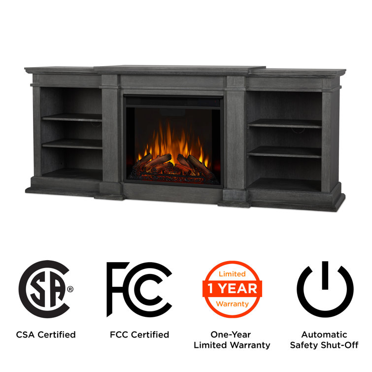 Antique Gray Wood TV Stand with Electric Fireplace