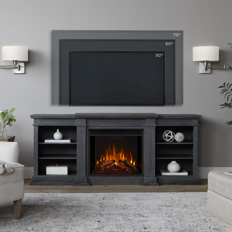 Antique Gray Wood TV Stand with Electric Fireplace