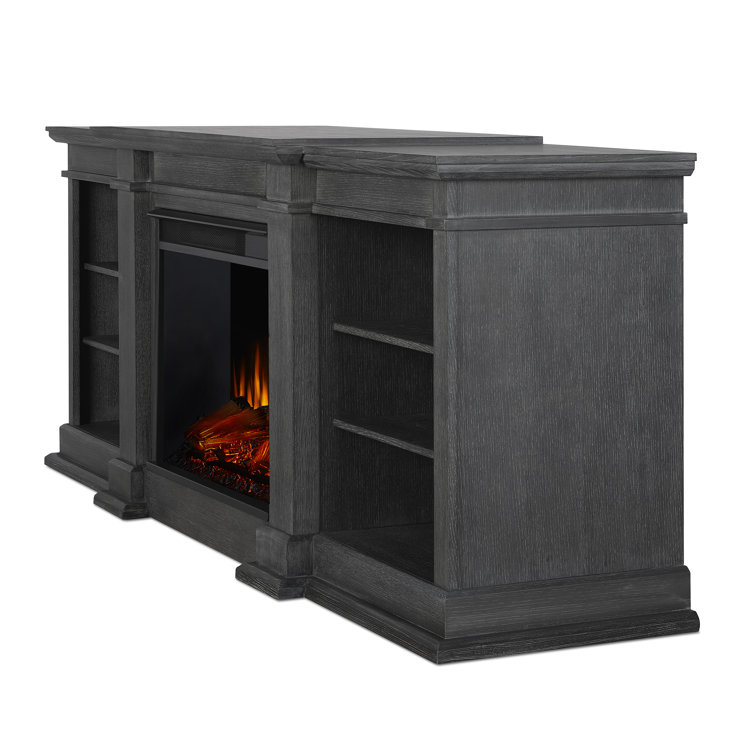 Antique Gray Wood TV Stand with Electric Fireplace