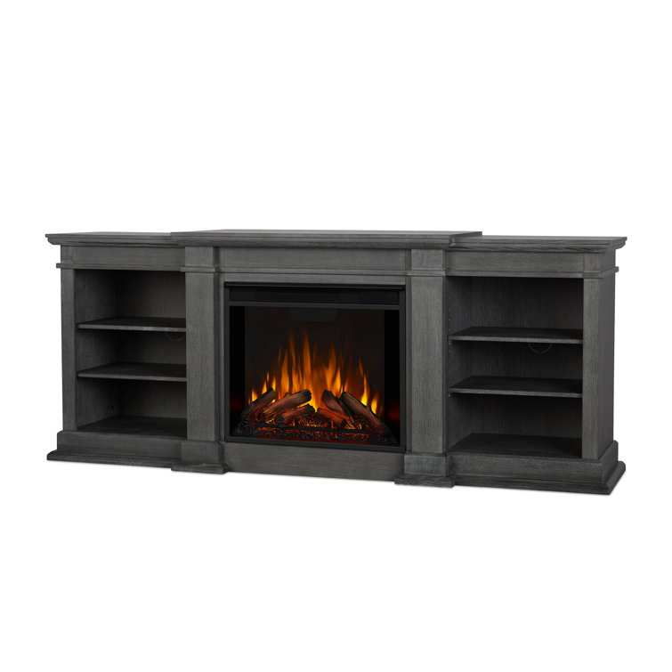 Antique Gray Wood TV Stand with Electric Fireplace
