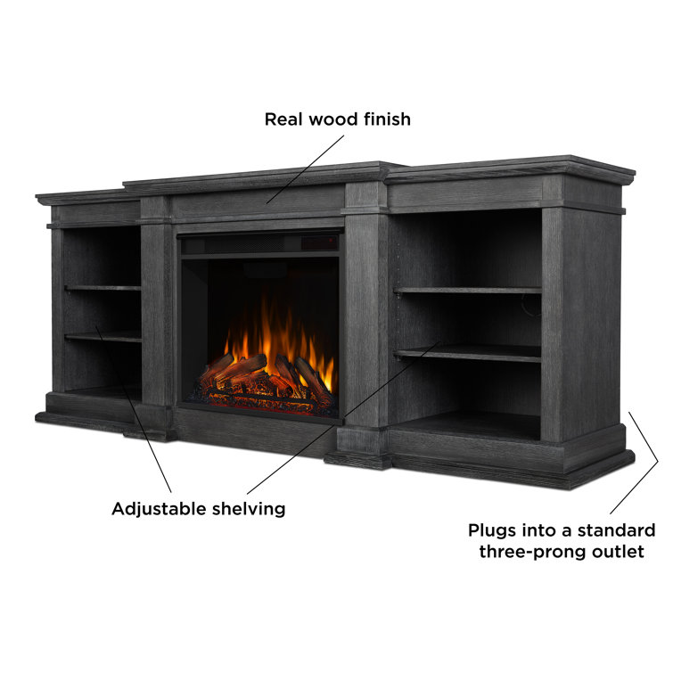 Antique Gray Wood TV Stand with Electric Fireplace