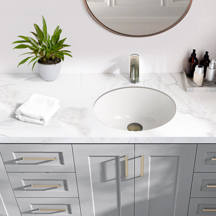 White Ceramic Oval Undermount Bathroom Sink with Overflow