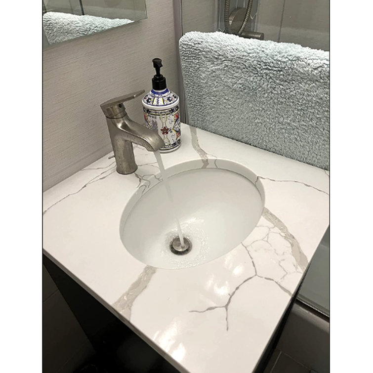 White Ceramic Oval Undermount Bathroom Sink with Overflow