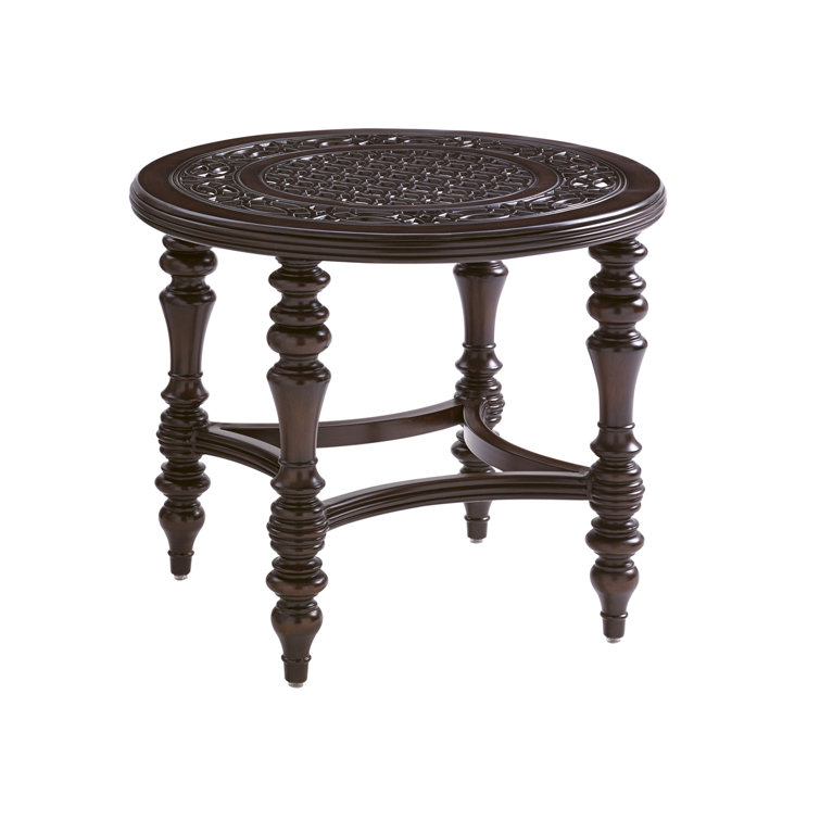 Elegant Traditional Quatrefoil 28" Round End Table in Deep Umber