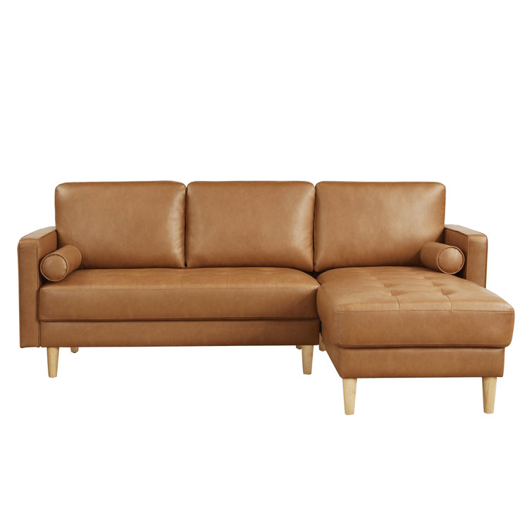 Carmel Tufted Faux Leather Sofa Chaise with Ottoman