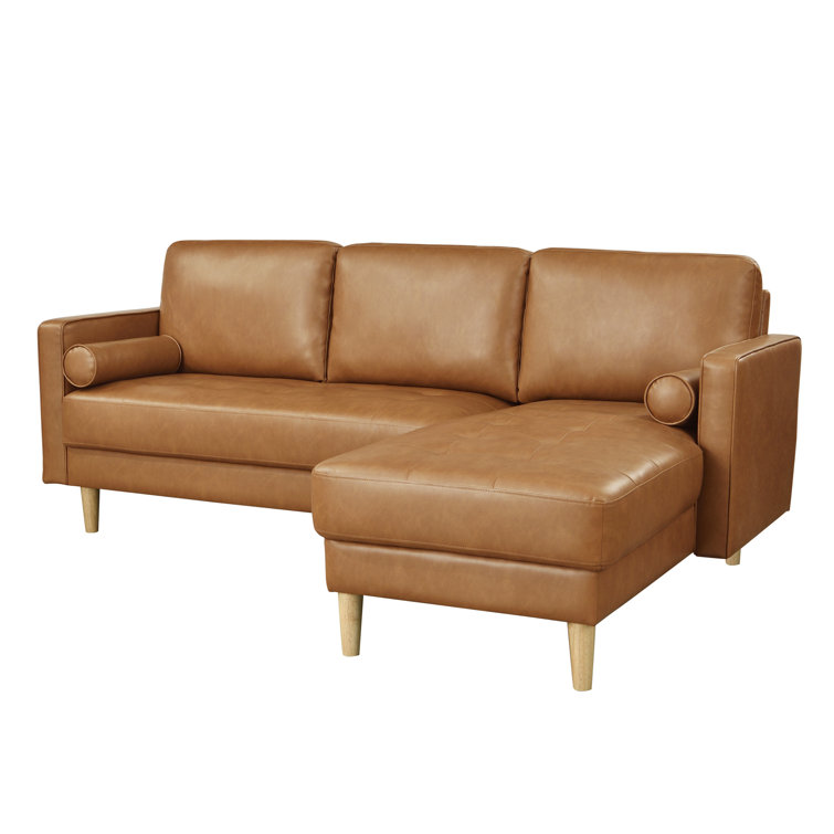 Carmel Tufted Faux Leather Sofa Chaise with Ottoman