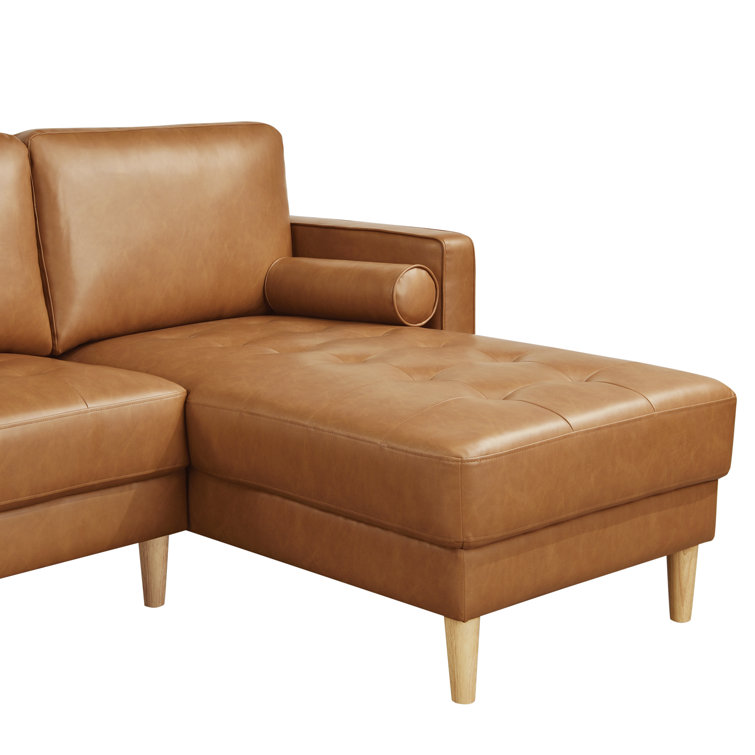 Carmel Tufted Faux Leather Sofa Chaise with Ottoman