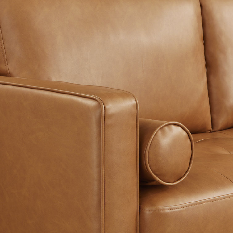 Carmel Tufted Faux Leather Sofa Chaise with Ottoman