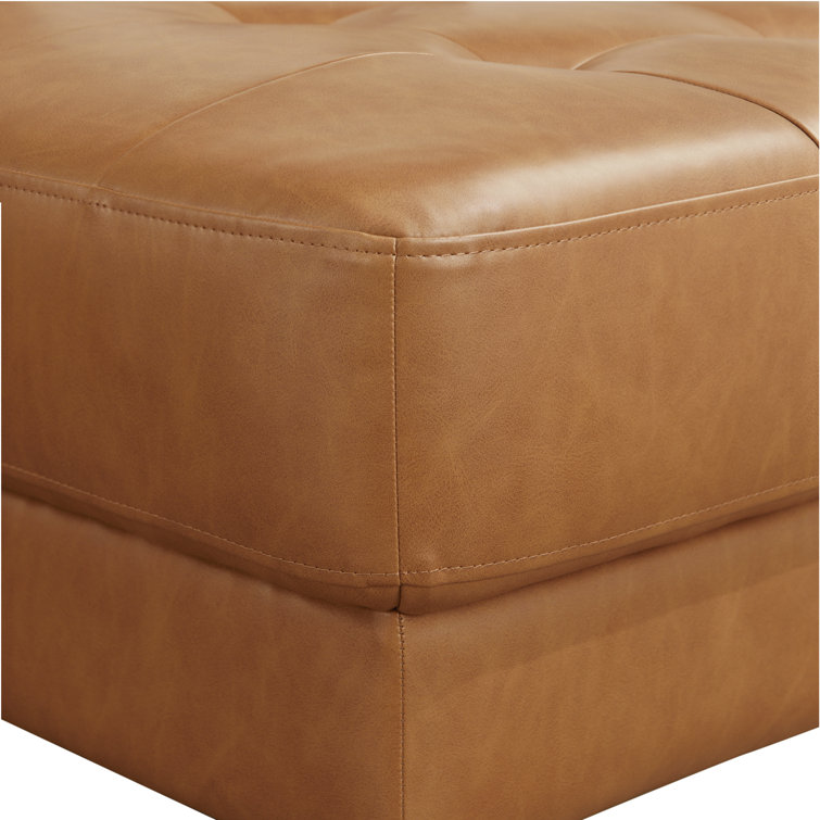 Carmel Tufted Faux Leather Sofa Chaise with Ottoman