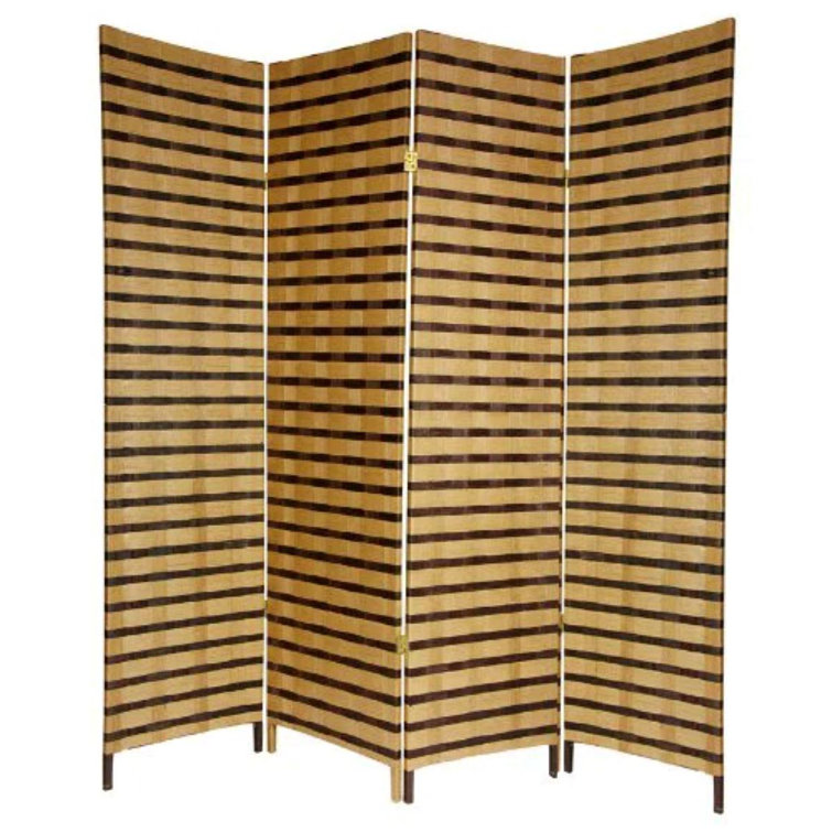 Natural Fiber Two-Tone Folding Room Divider with Spruce Frame