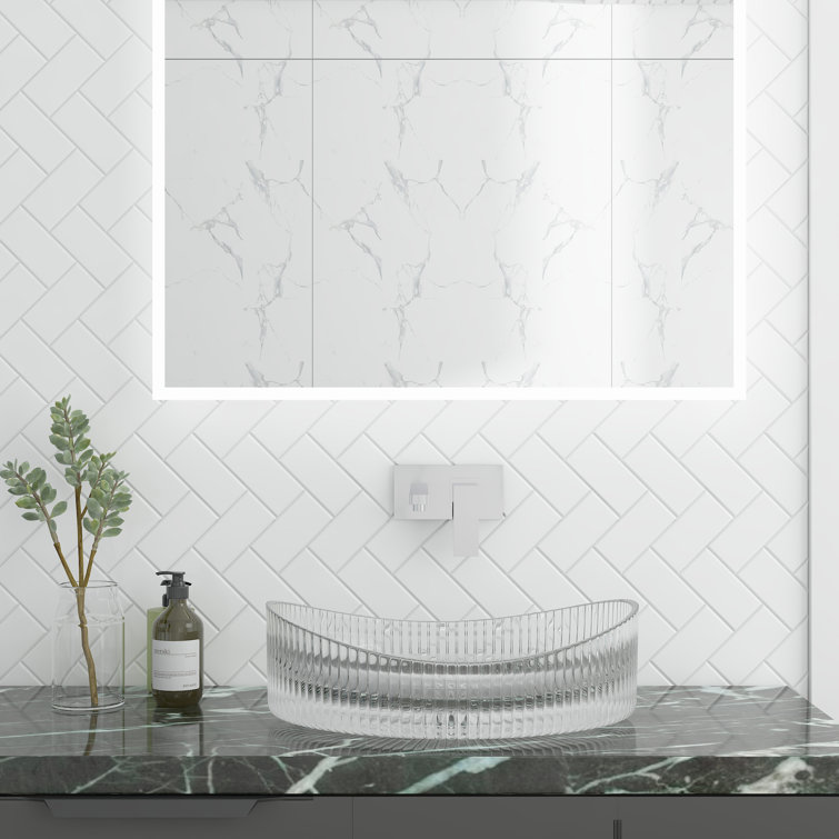 20'' Clear Ribbed Glass Oval Above-Counter Vessel Sink
