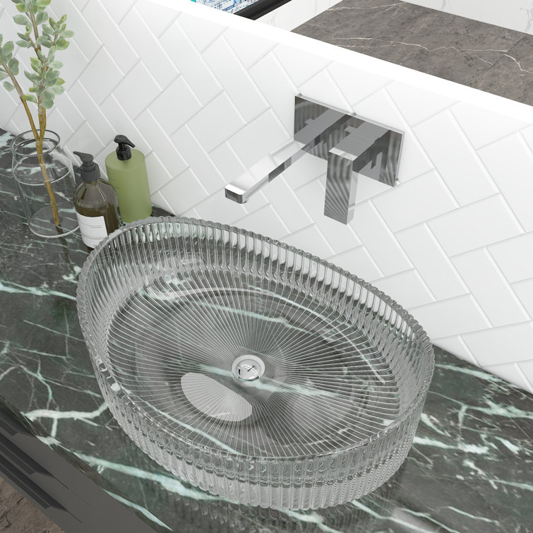 20'' Clear Ribbed Glass Oval Above-Counter Vessel Sink