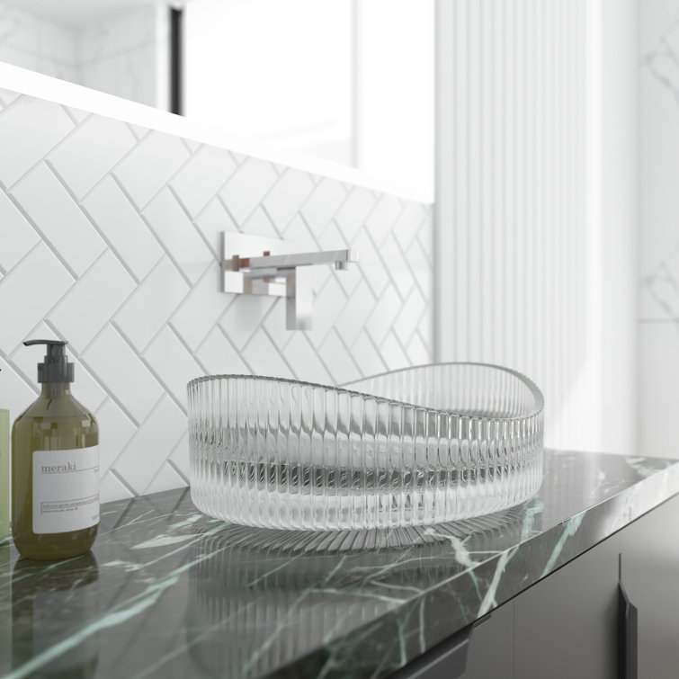 20'' Clear Ribbed Glass Oval Above-Counter Vessel Sink