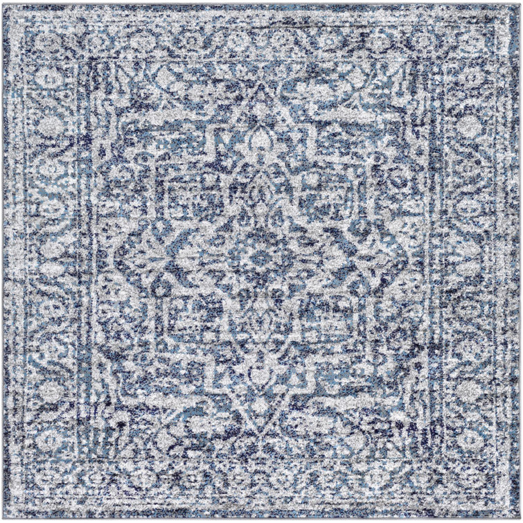 Emma Traditional Navy and Gray Square Area Rug