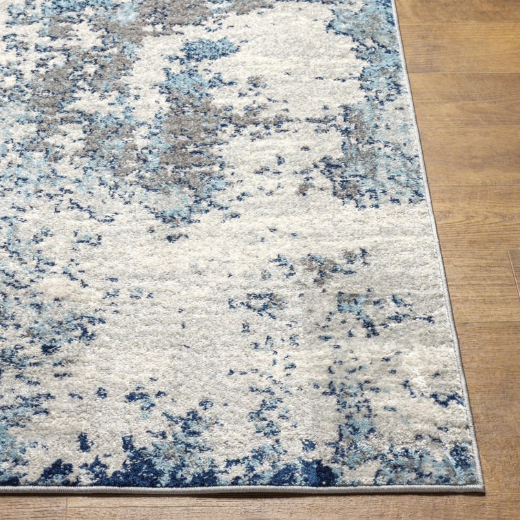Axton Blue and Gray Abstract Square Area Rug, 6'7"