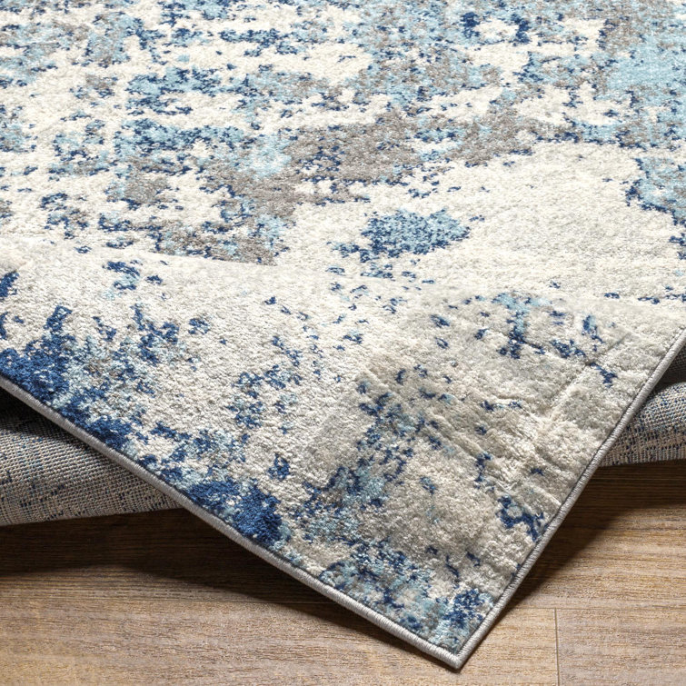 Axton Blue and Gray Abstract Square Area Rug, 6'7"