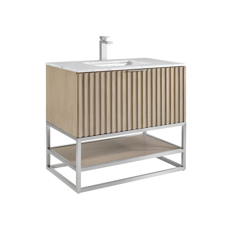 Cashmere Gray Fluted Single Vanity with Carrara Marble Top