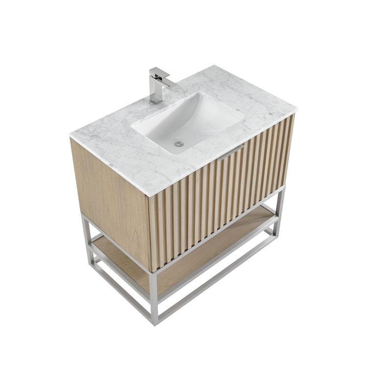 Cashmere Gray Fluted Single Vanity with Carrara Marble Top