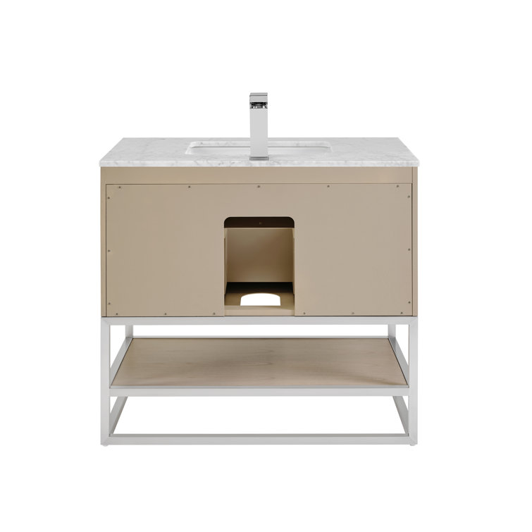 Cashmere Gray Fluted Single Vanity with Carrara Marble Top