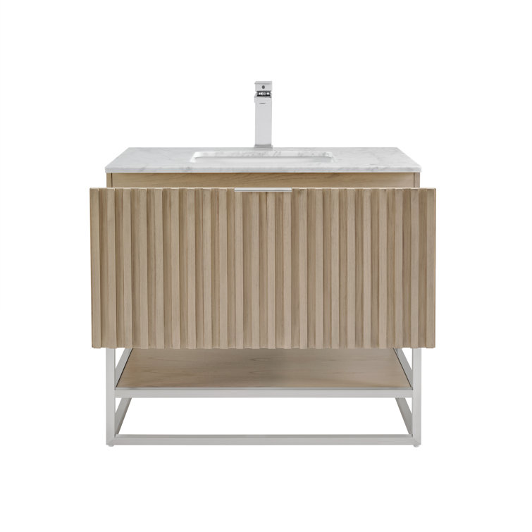 Cashmere Gray Fluted Single Vanity with Carrara Marble Top