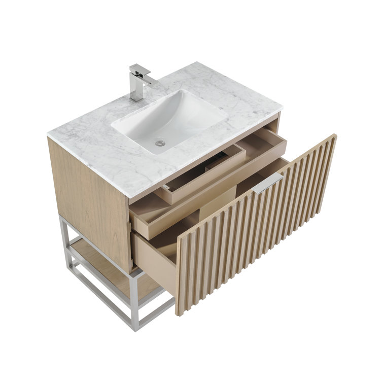 Cashmere Gray Fluted Single Vanity with Carrara Marble Top