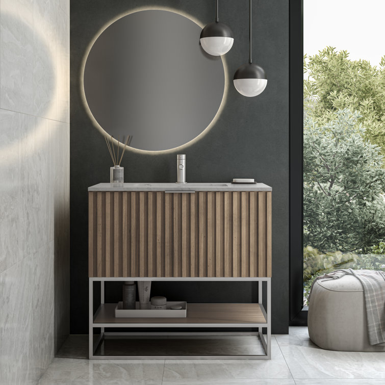 Cashmere Gray Fluted Single Vanity with Carrara Marble Top