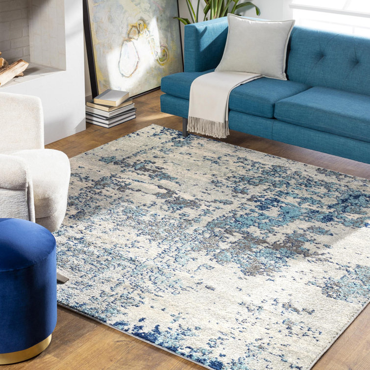 Axton Blue and Gray Abstract Square Area Rug, 6'7"