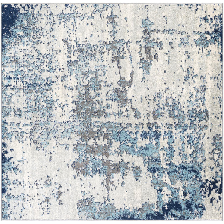 Axton Blue and Gray Abstract Square Area Rug, 6'7"