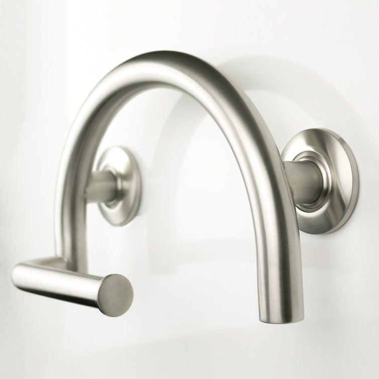 Brushed Nickel Satin Curved Grab Bar with Toilet Paper Holder