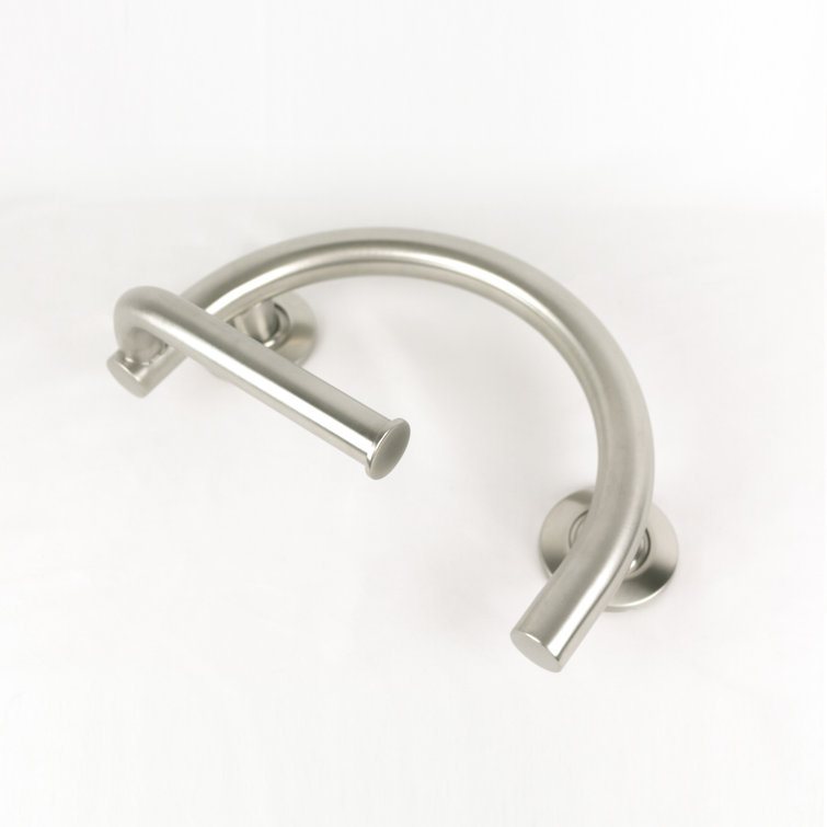 Brushed Nickel Satin Curved Grab Bar with Toilet Paper Holder