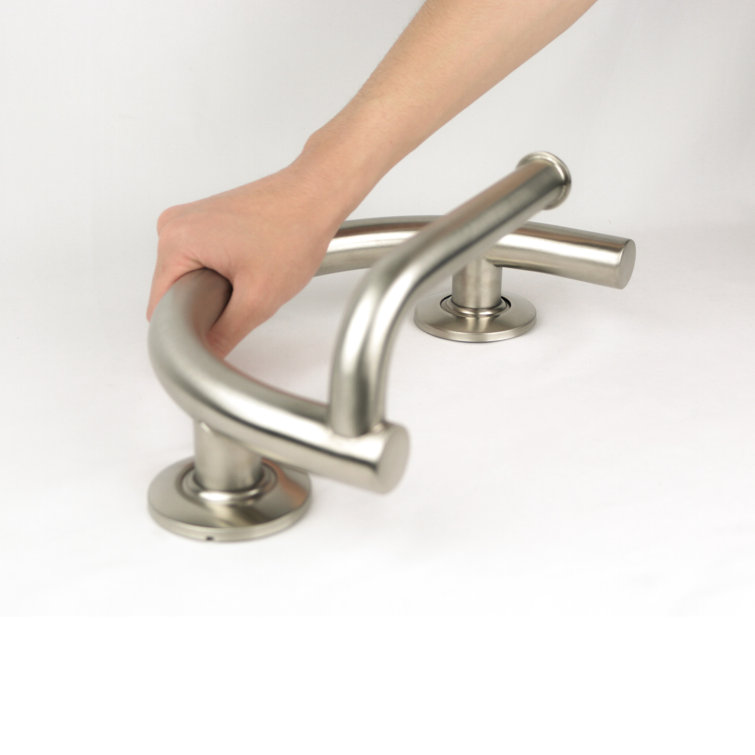 Brushed Nickel Satin Curved Grab Bar with Toilet Paper Holder