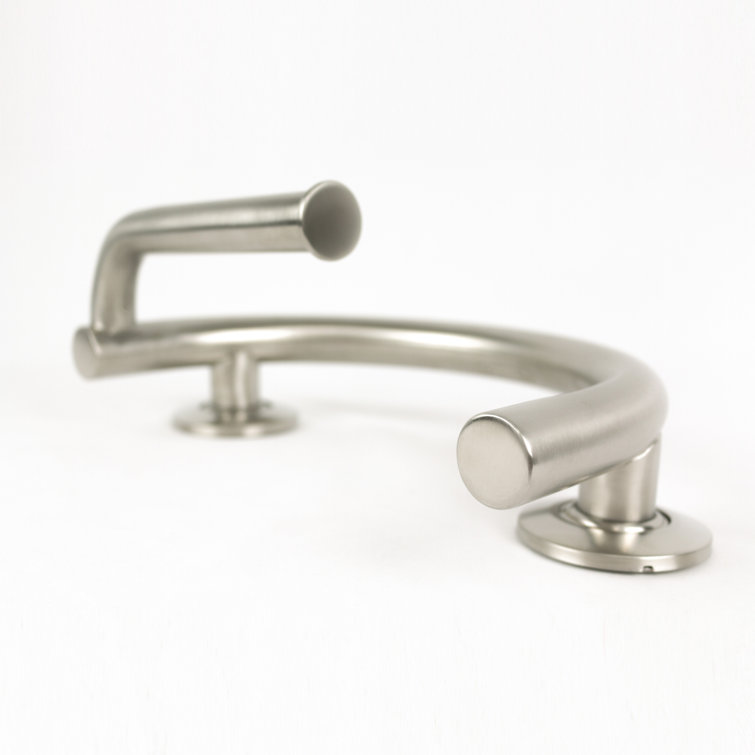 Brushed Nickel Satin Curved Grab Bar with Toilet Paper Holder