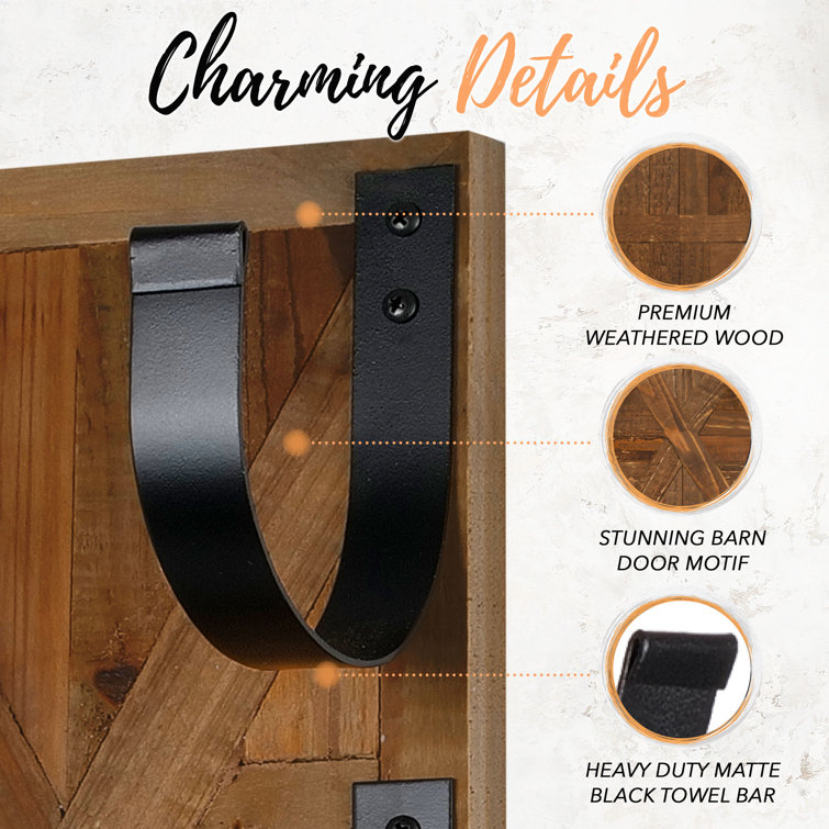 Rustic Brown Wood and Metal Wall Mounted Towel Rack