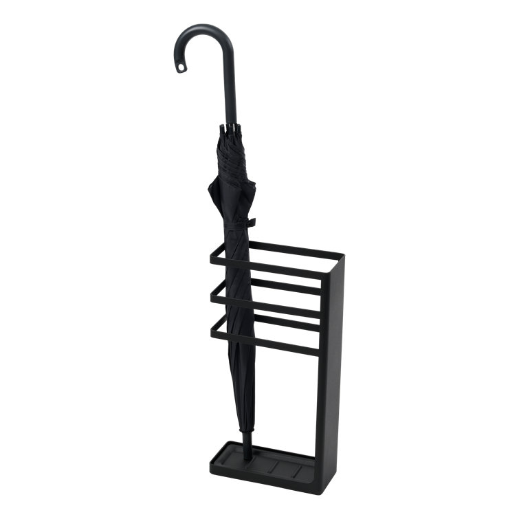 Black Metal Freestanding Umbrella Holder with Openwork Design