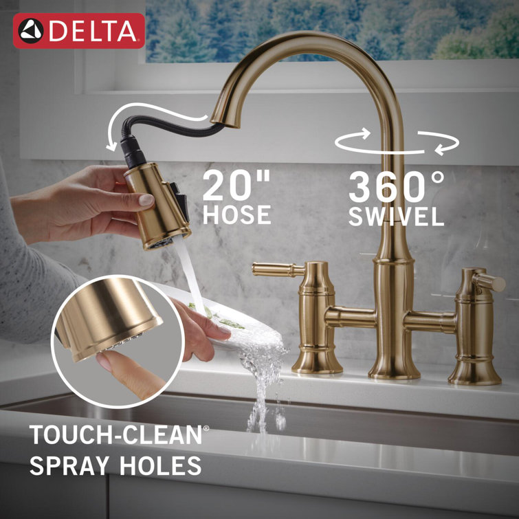 Champagne Bronze Bridge Kitchen Faucet with Pull-out Spray