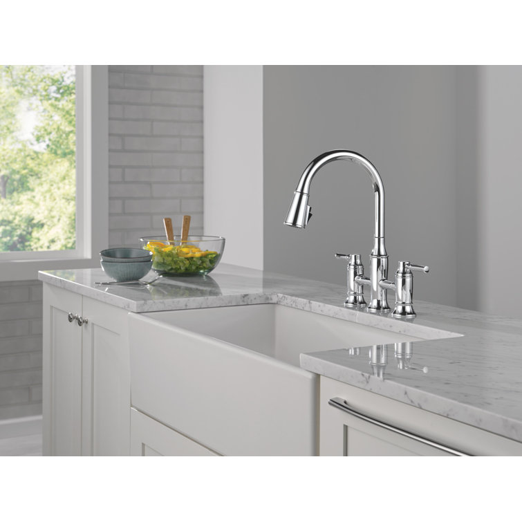 Renaldi Chrome Bridge Kitchen Faucet with Pull-out Spray