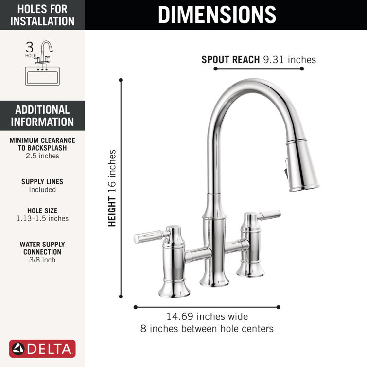 Renaldi Chrome Bridge Kitchen Faucet with Pull-out Spray