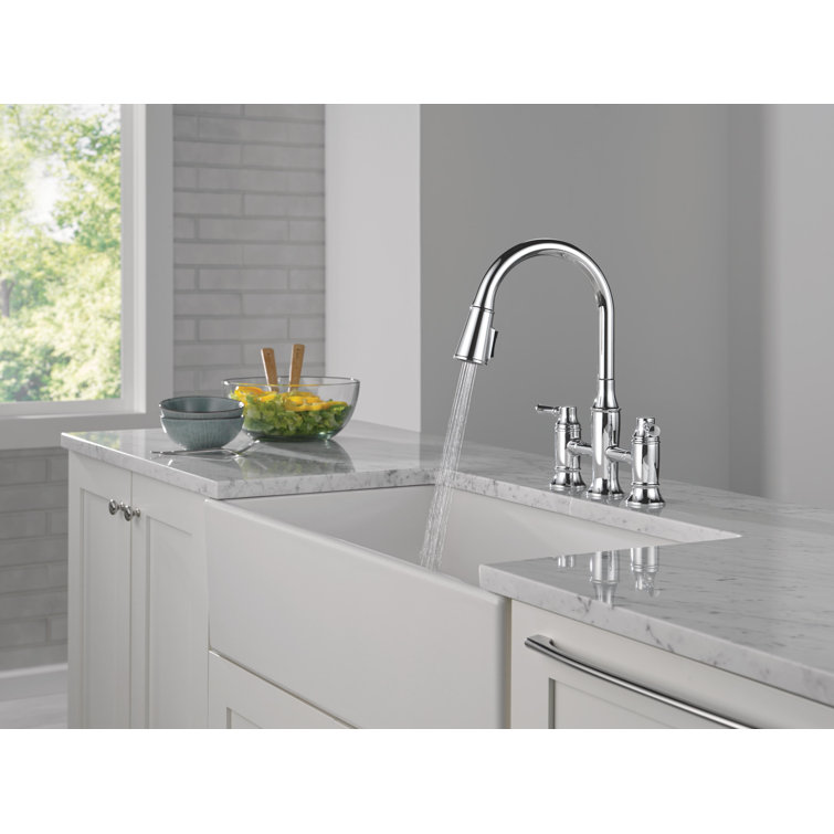 Renaldi Chrome Bridge Kitchen Faucet with Pull-out Spray