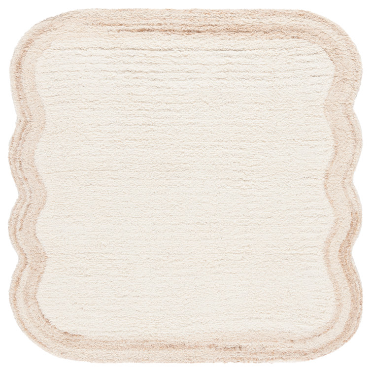 Ivory Tufted Handmade Wool and Cotton Square Rug