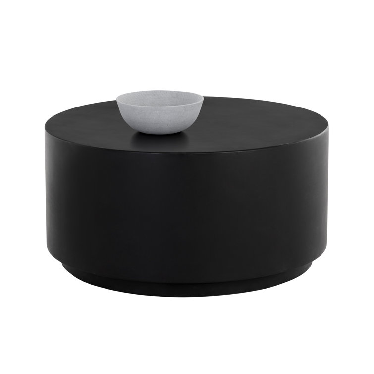 Black Round Glass Top Drum Coffee Table