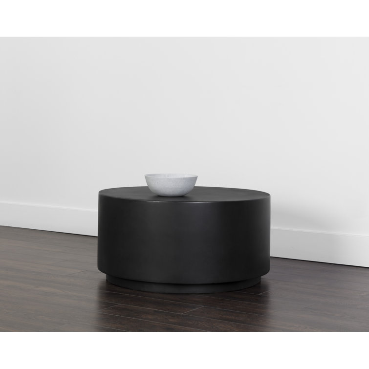 Black Round Glass Top Drum Coffee Table