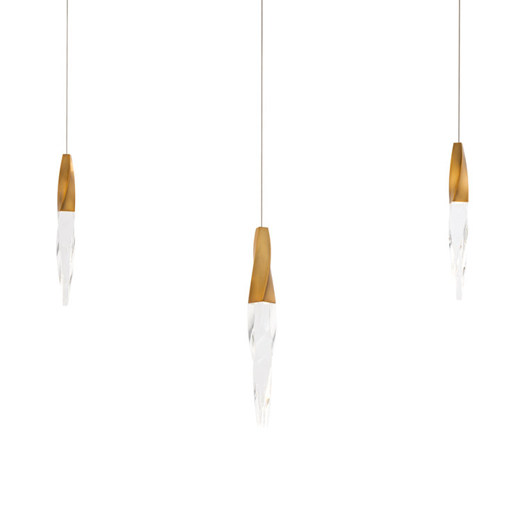 Aged Brass and Clear Crystal LED Island Pendant Light