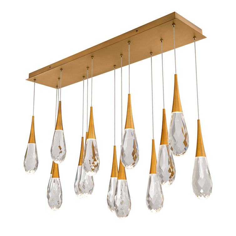 Aged Brass 14-Light Crystal LED Multi-Light Pendant