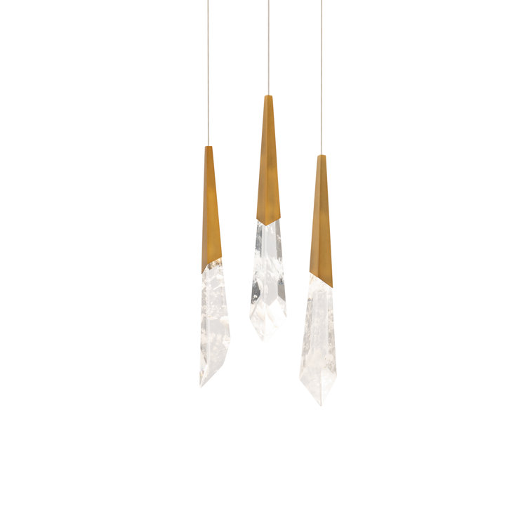 Aged Brass and Clear Crystal LED Multi-Light Pendant